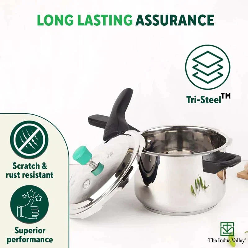 3L+ 4.5L QuicKooker Stainless Steel Pressure Cooker Combo+ Free ₹600 Wood Chopping Board, Premium Quality, Tri-ply (3 Layer) Heavy Bottom, 3Yr Warranty, ISI Certified, Induction & Gas