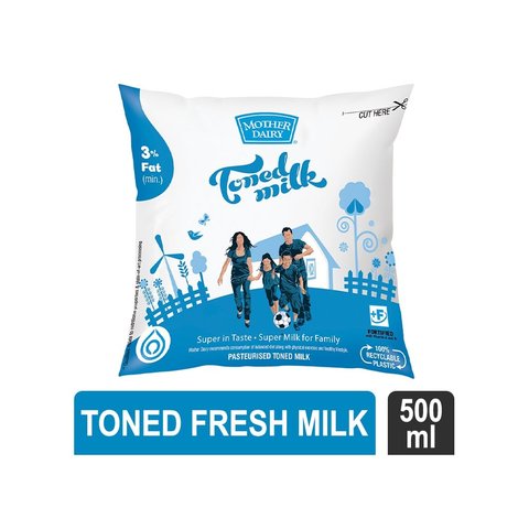 Mother Dairy Toned Fresh Milk, 500 ml