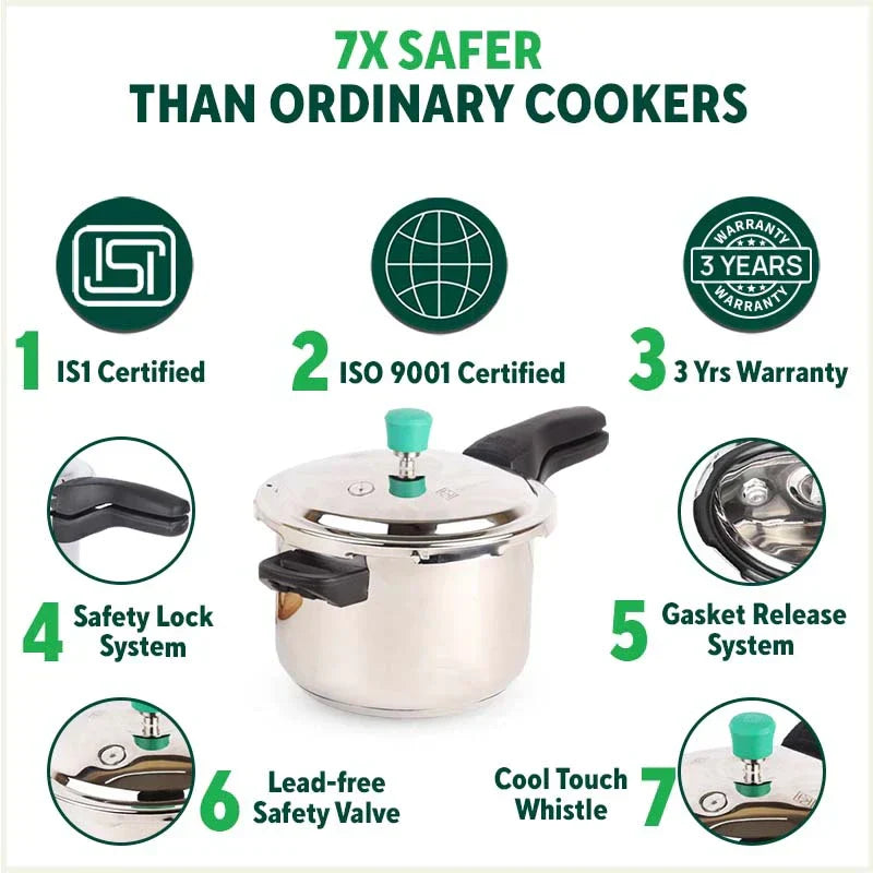 3L+ 4.5L QuicKooker Stainless Steel Pressure Cooker Combo+ Free ₹600 Wood Chopping Board, Premium Quality, Tri-ply (3 Layer) Heavy Bottom, 3Yr Warranty, ISI Certified, Induction & Gas