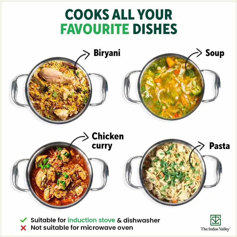 TurboCuk Tri-ply Stainless Steel Casserole/ Biryani Cooking Pot+ Steel Lid, Premium Quality, 3 Layer Thick Body, 100% Toxin-free, Non-stick, Induction & Gas, 3.1L