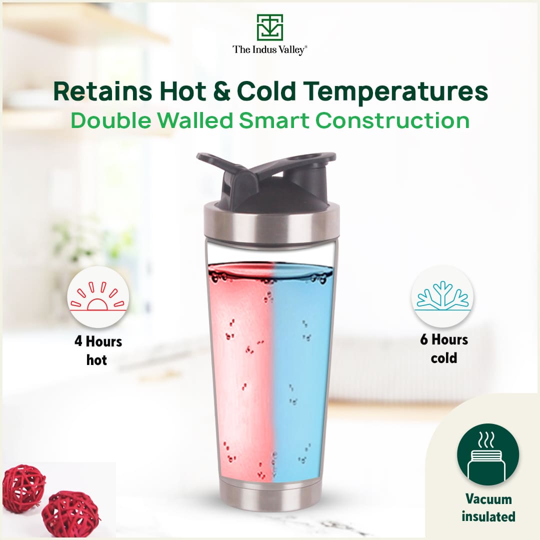 Vacuum Insulated Stainless Steel Gym Shaker Bottle with Steel Agitator for Pre/Post Workout, 750ml