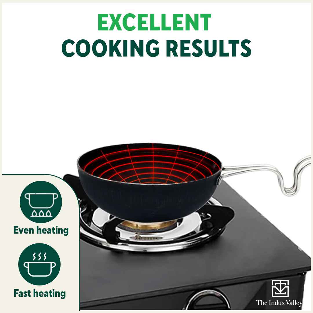 100% Pure Sheet Iron Tadka Pan with Stainless Steel Handle, Pre-seasoned, Toxin-free, Induction