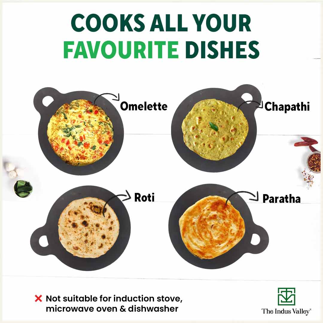 100% Pure Sheet Iron Tawa + Free ₹110 Spatula, Pre-seasoned, Toxin-free, 30.5cm, 1.8 / 1.4 kg