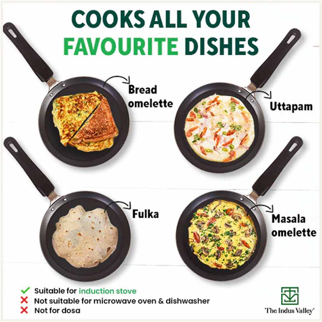 100% Pure Sheet Iron Omelette Tawa with Bakelite Handle, Seasoned, Toxin-free, Induction, 19cm, 0.56kg