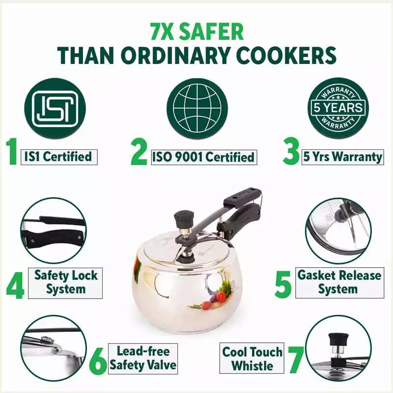3L+5L QuicKooker Stainless Steel Pressure Cooker Combo+ Free ₹600 Wood Chopping Board, Premium Quality, Tri-ply (3 Layer) Heavy Bottom, 3Yr Warranty, ISI Certified, Induction & Gas